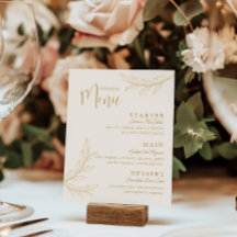 Elegant Guld Leave med Script Bröllopsmeny Kort