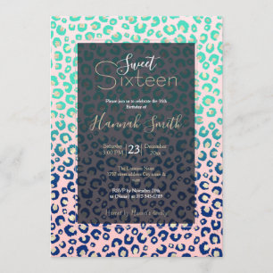 Elegant Guld leopard avtryck Blue Mint Gradient Ro Inbjudningar
