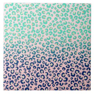 Elegant Guld leopard avtryck Blue Mint Gradient Ro Kakelplatta
