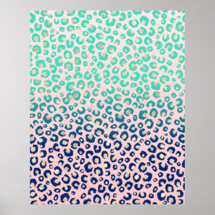 Elegant Guld leopard avtryck Blue Mint Gradient Ro Poster