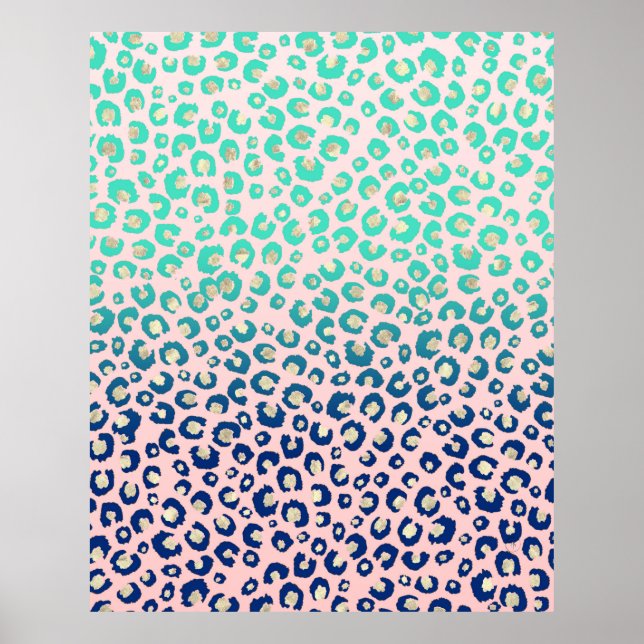Elegant Guld leopard avtryck Blue Mint Gradient Ro Poster (Framsidan)