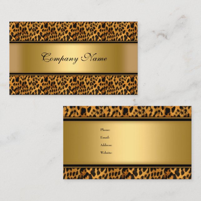 Elegant Guld Leopard Djurtryck Visitkort (Fram/baksida)