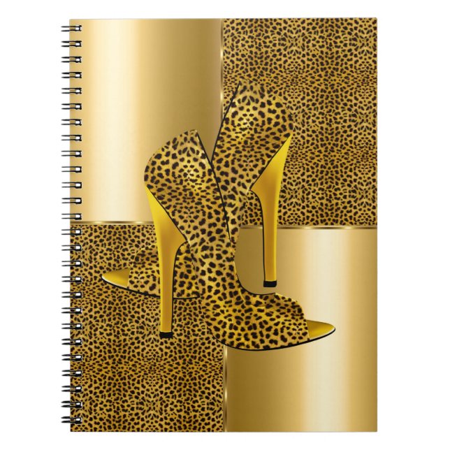 Elegant Guld Leopard High Heel Shoes Animal Anteckningsbok (Framsidan)