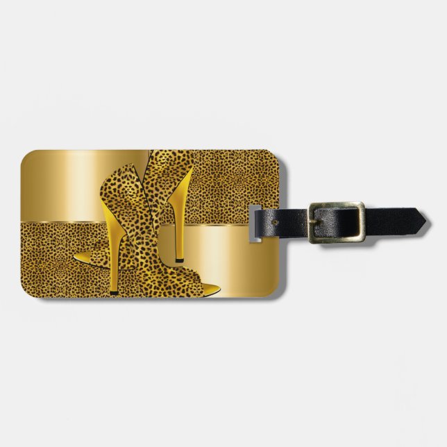 Elegant Guld Leopard High Heel Shoes Animal Bagagebricka (Horisontell Framsida)