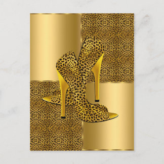 Elegant Guld Leopard High Heel Shoes Animal Vykort