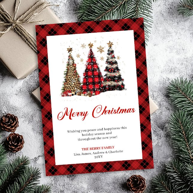 Elegant guld leopard julgran vattenfärg kort (Chic Gold Leopard Christmas Tree Watercolor Card)