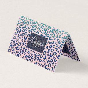 Elegant Guld leopard print Blue Mint Gradient Rosa Visitkort