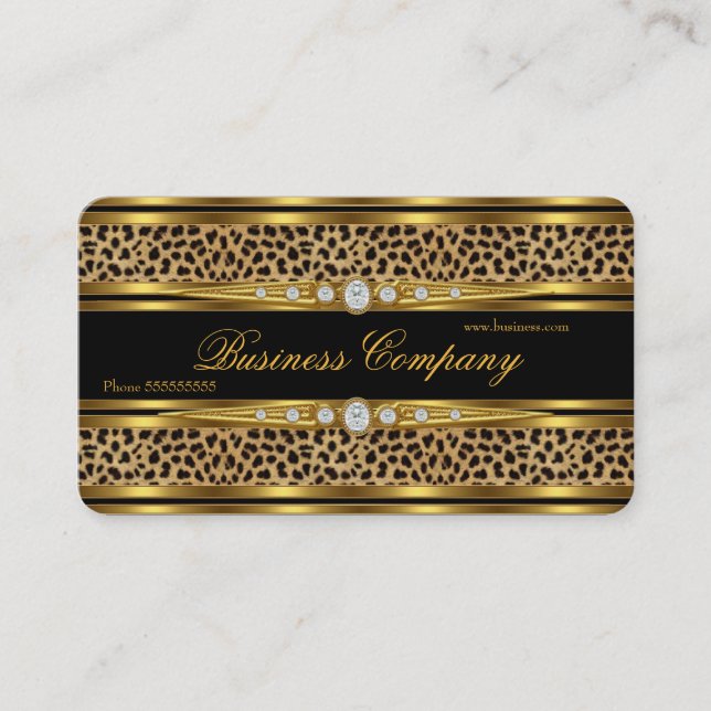 Elegant guld leopard svart falska diamanter visitkort (Framsida)