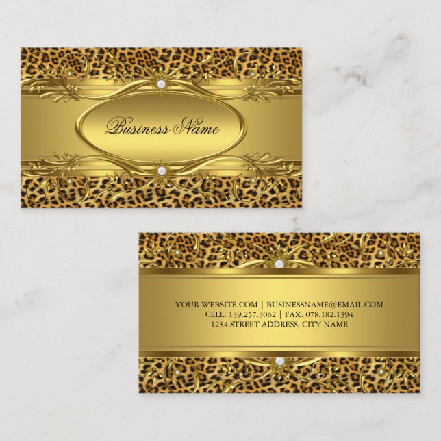 Elegant Guld Leopards tryck Namnkort (Fram/baksida)