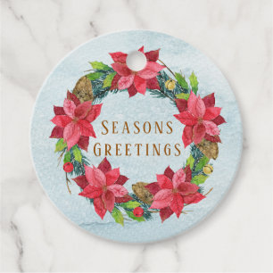 Elegant Guld Lettering efter juljul i Poinsettia Gåvor Etiketter