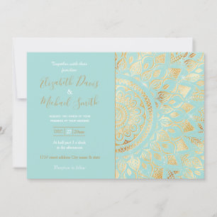 Elegant Guld Light Teal Mandala Blommigt Inbjudningar