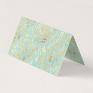 Elegant Guld Light Teal Mandala Blommigt Visitkort