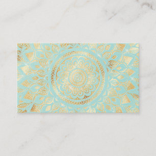 Elegant Guld Light Teal Mandala Blommigt Visitkort