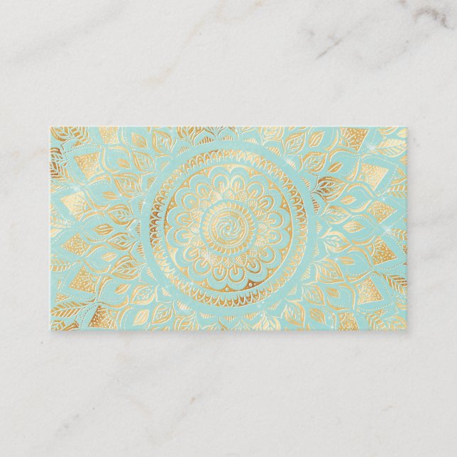 Elegant Guld Light Teal Mandala Blommigt Visitkort (Framsida)