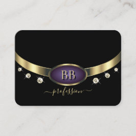Elegant Guld Lila Black med Initialer Diamonds Visitkort