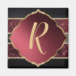 Elegant Guld & Lila Diamond Design Monogrammad Magnet