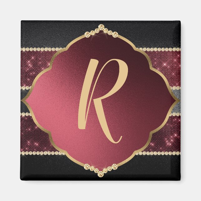 Elegant Guld & Lila Diamond Design Monogrammad Magnet (Framsidan)