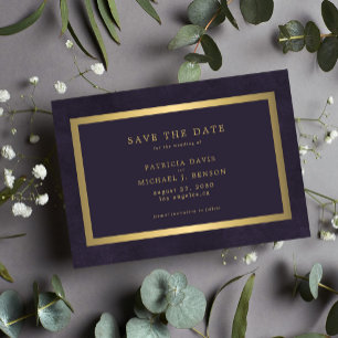Elegant guld lila enkel typografi bröllop spara datumet
