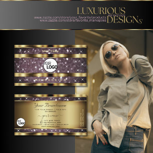 Elegant Guld Lila Glitter Gnistra Stars Logotyp Visitkort