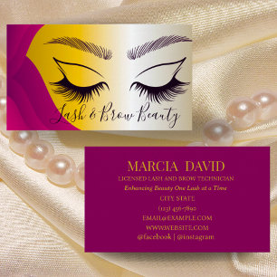 Elegant Guld & Lila Lash & Brow Artist Business Visitkort