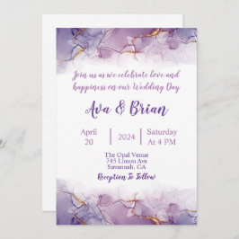 Elegant Guld Lila Marble Watercolor Bröllop Inbjudningar