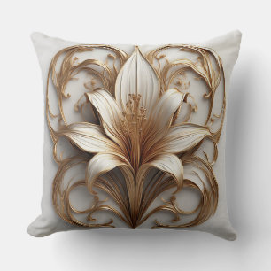 Elegant Guld Lilja Vit Dekorativ Design Kudde
