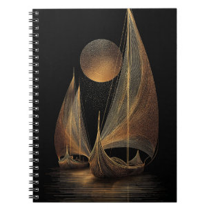 Elegant Guld Line Art Illustration of Longships Anteckningsbok