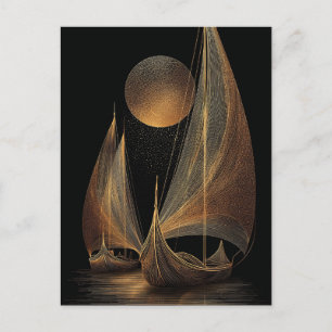 Elegant Guld Line Art Illustration of Longships Helg Vykort