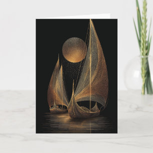 Elegant Guld Line Art Illustration of Longships Kort