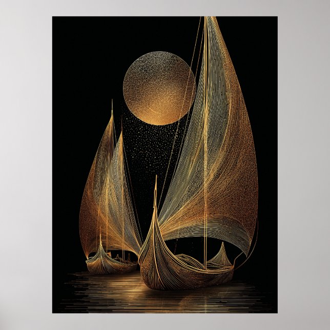 Elegant Guld Line Art Illustration of Longships Poster (Framsidan)