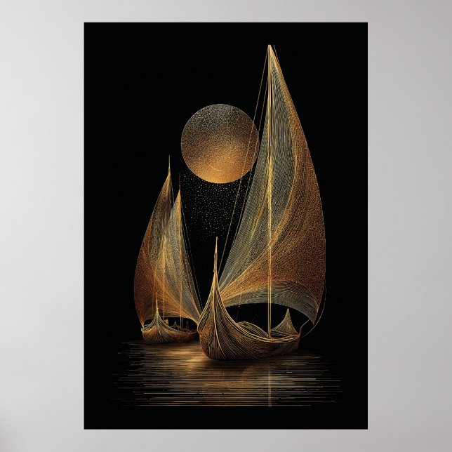 Elegant Guld Line Art Illustration of Longships Poster (Framsidan)