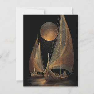 Elegant Guld Line Art Illustration of Longships Vykort