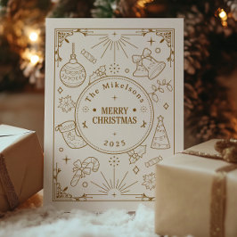 Elegant Guld Line Art-jul Julkort