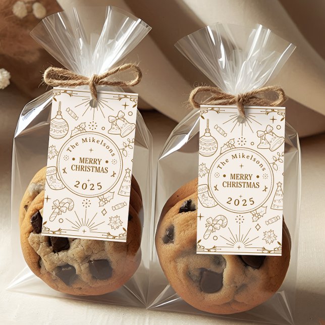 Elegant Guld Line Art-jul Presentetikett (Skapare uppladdad)