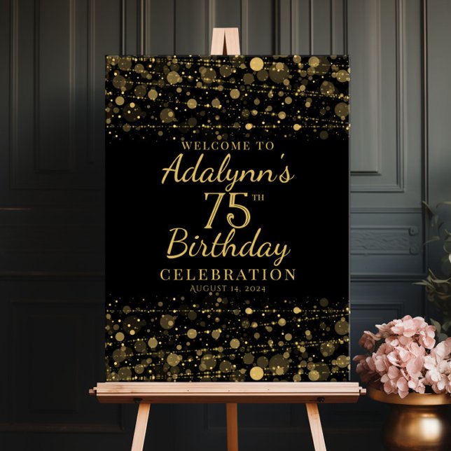 Elegant guld ljus och konetti-födelsedag poster (Skapare uppladdad)