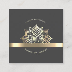 Elegant Guld Lotus Blomma Grå Fyrkantigt Visitkort