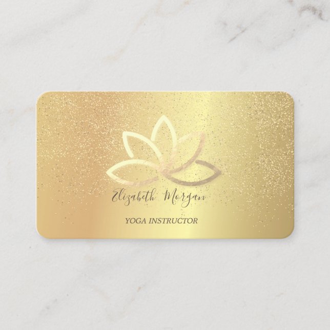 Elegant Guld Lotus Guld Confetti Yoga Instructor Visitkort (Framsida)