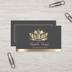 Elegant Guld Lotus Guld Randig Yoga Instruktör Visitkort