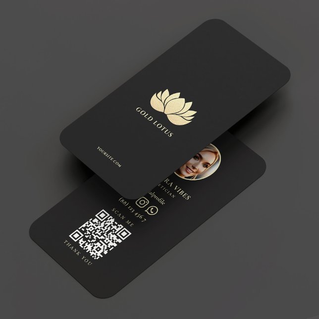 Elegant Guld Lotus Hälsa Holistic Therapist Visitkort (Elegant Gold Lotus Wellness Esthetician Therapist Business Card
)