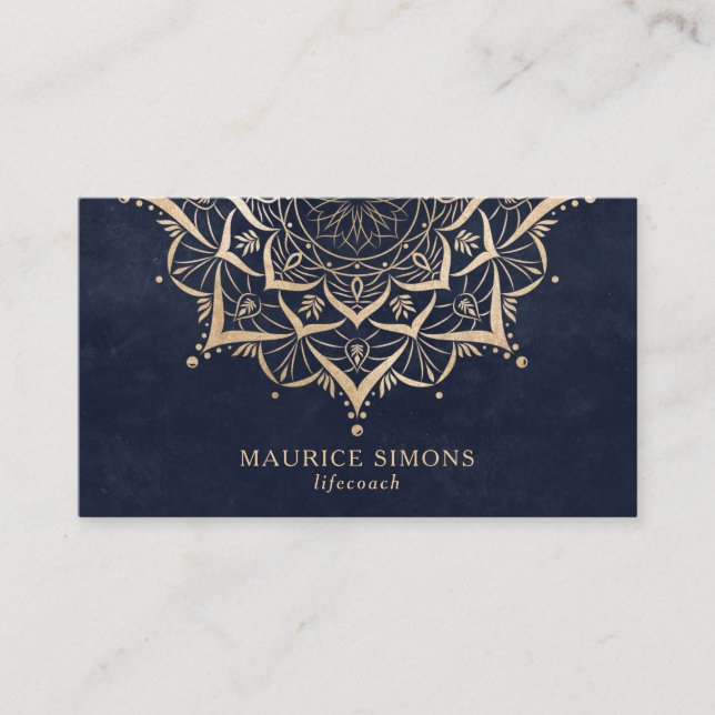 Elegant guld lotus yoga-instruktör mandala visitkort (Framsida)