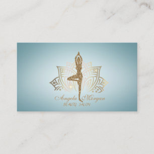 Elegant guld lotusblomma glitter yoga flicka blå visitkort