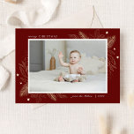 Elegant Guld Löv 2-fotopriskort Julkort<br><div class="desc">Elegant Guld Lämnar 2 fotopriskort. Guld Stars Red jul Glad helg Card</div>