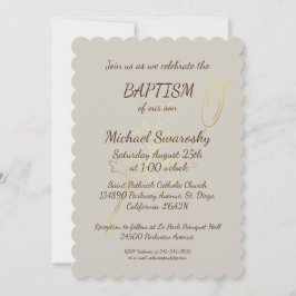 Elegant Guld Löv Baptism/Christening Photo Flat Inbjudningar