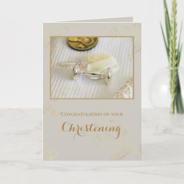 Elegant Guld Löv Baptism/Christening Photo Kort