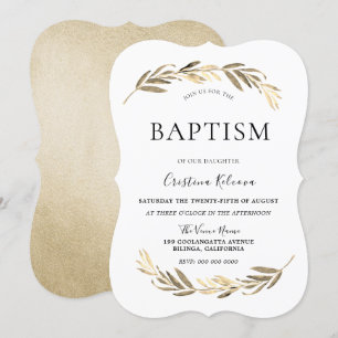 Elegant Guld Löv Boy eller Girl Baptism Christenin Inbjudningar