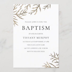 Elegant Guld Löv Boy eller Girl Baptism-inbjudan Inbjudningar