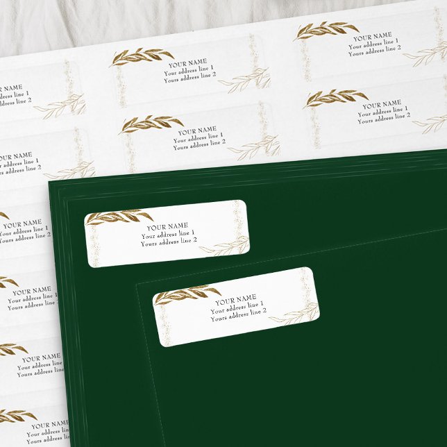 Elegant Guld Löv Konfetti-Returadress i ramform Returadress Etikett (Elegant return address labels from my Gold Leaf Quinceanera Collection)