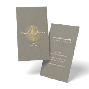 Elegant Guld Löv Logotyp om Tan Cardboard-utseende Visitkort
