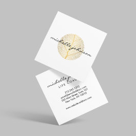 Elegant Guld Löv Logotyp om Vita Fyrkantigt Visitkort