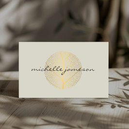 Elegant Guld Löv Logotyp på Light Tan Visitkort